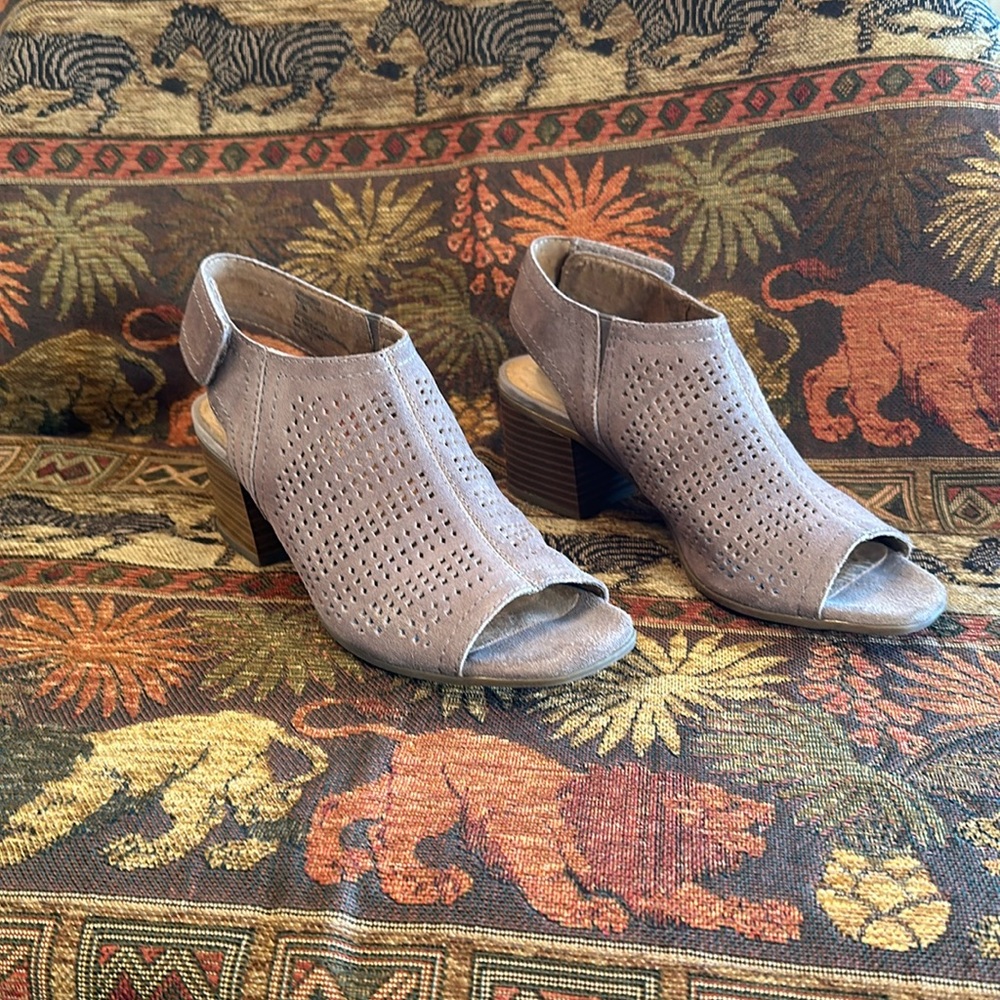 Suede peep toe booties